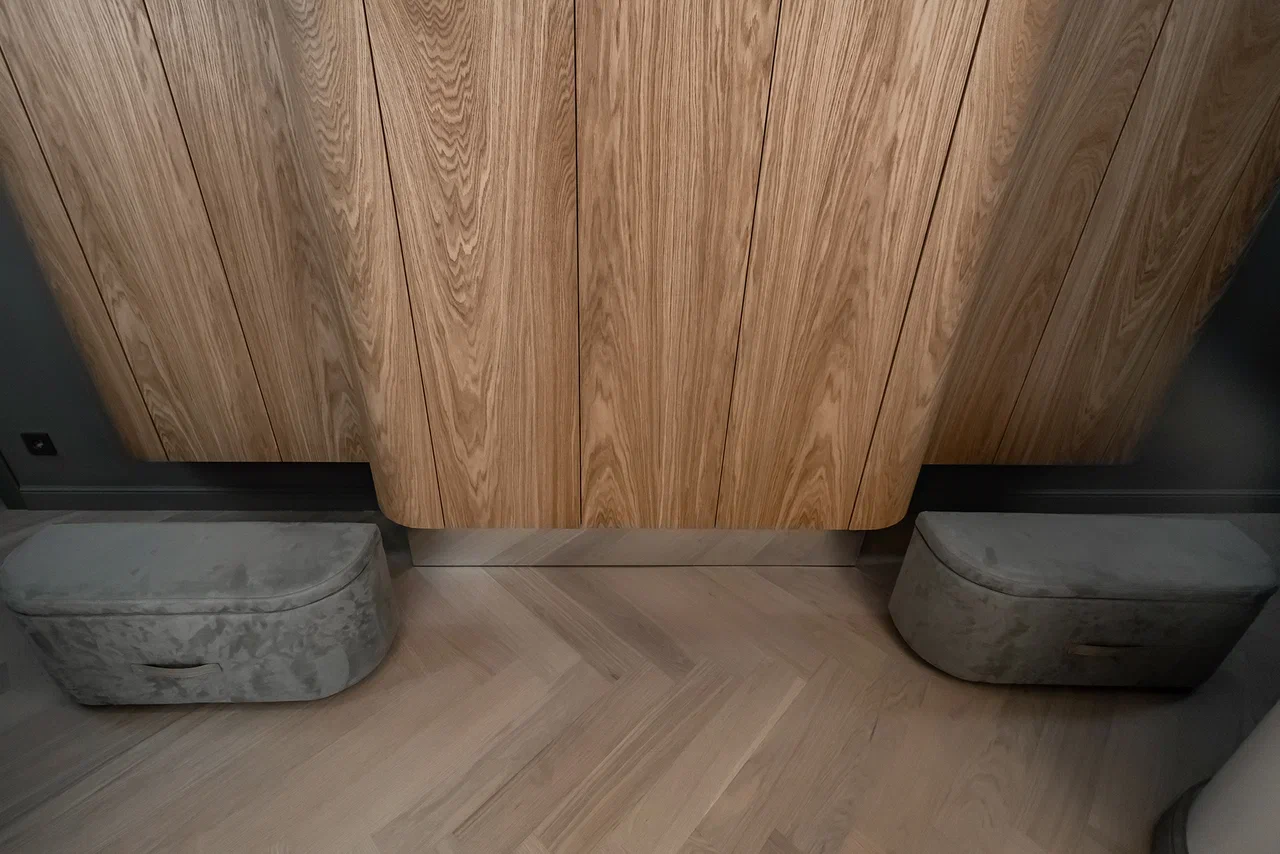 Композитная паркетная доска Quartz Parquet Елка Дуб испанский 33-404 венгерская елка 635×127×5 фото в интерьере